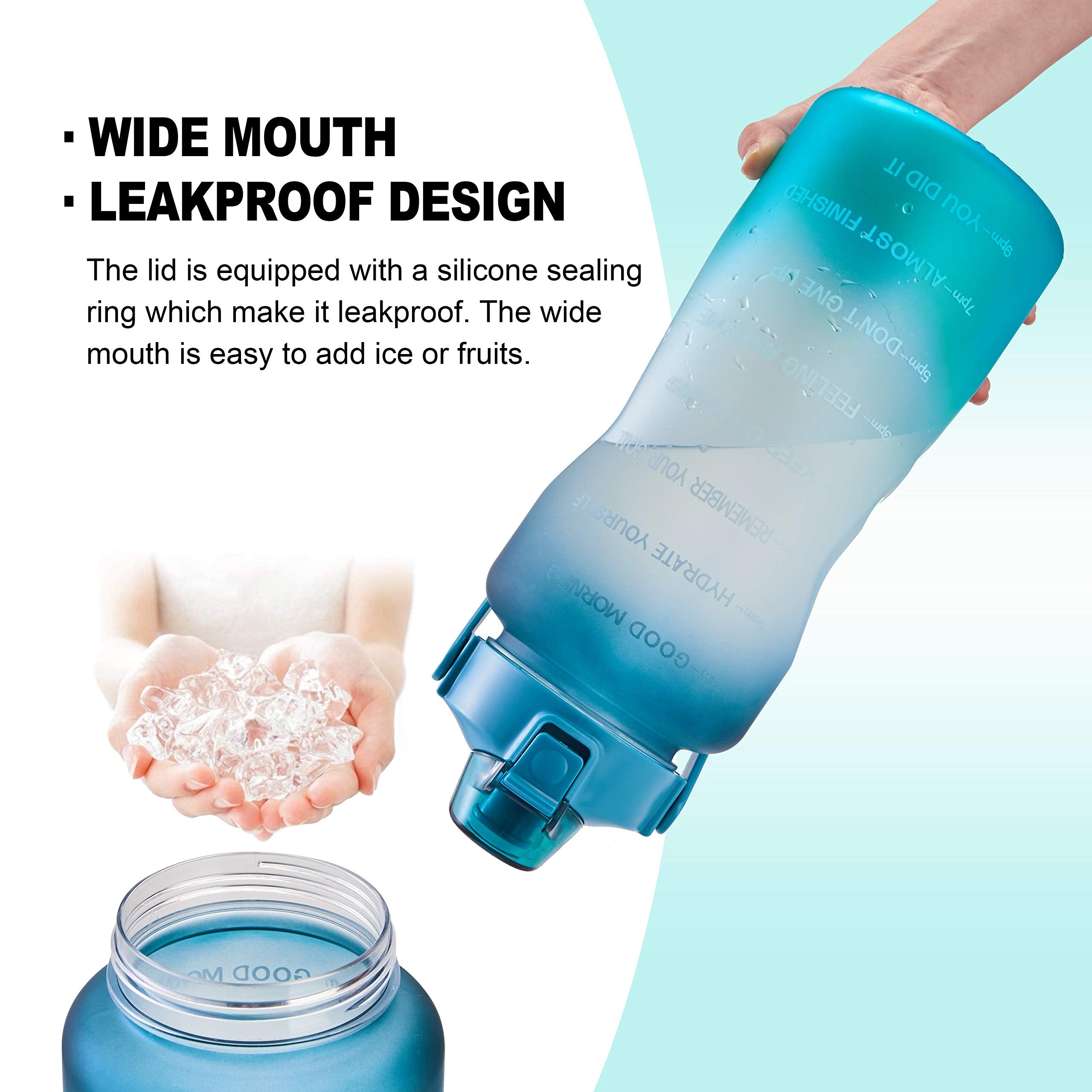 EYQ 64oz Leakproof Drinking Water Bottles  Half Gallon with Motivational Time Marker BPA Free for Fitness  Gym and Outdoor Sports (Navy/Green Gradient)